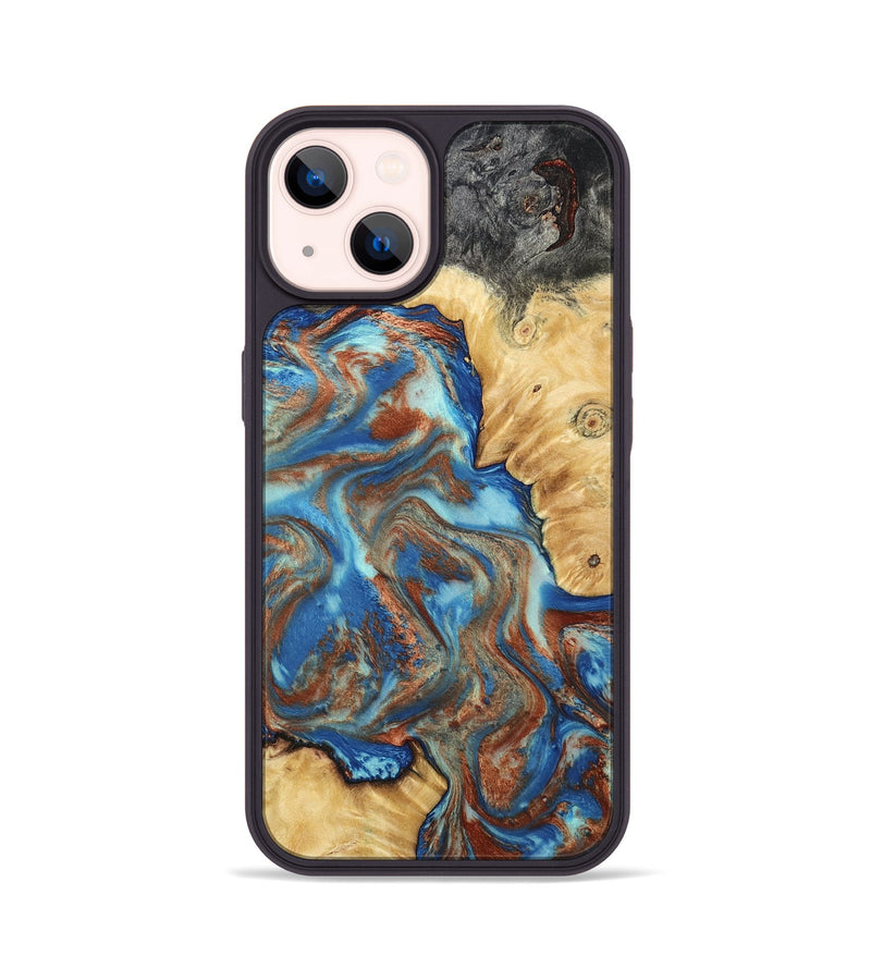 iPhone 14 Wood Phone Case - Jaycee (Teal & Gold, 791042)