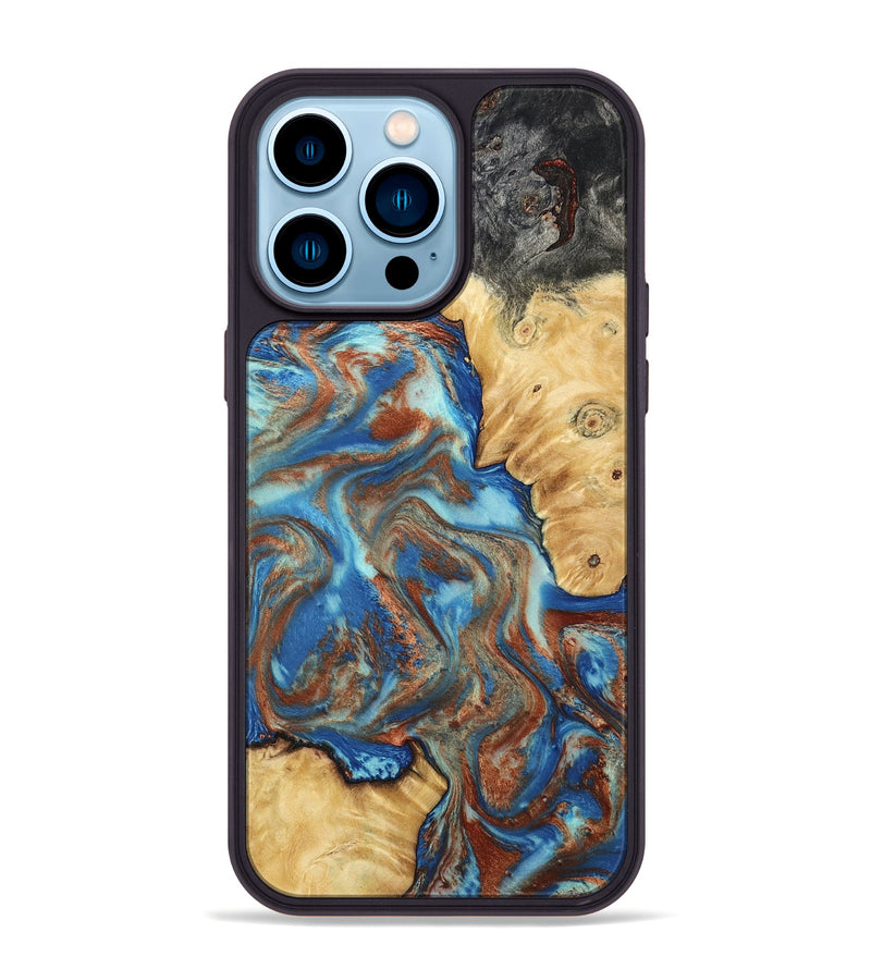 iPhone 14 Pro Max Wood Phone Case - Jaycee (Teal & Gold, 791042)