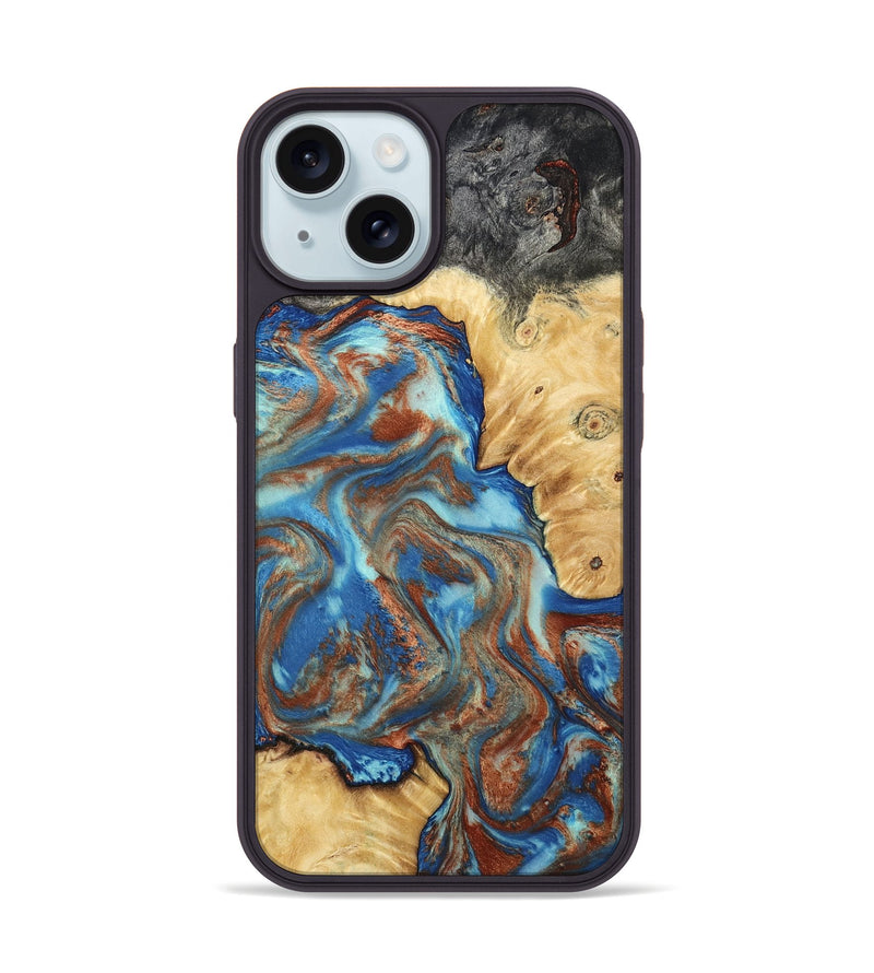 iPhone 15 Wood Phone Case - Jaycee (Teal & Gold, 791042)