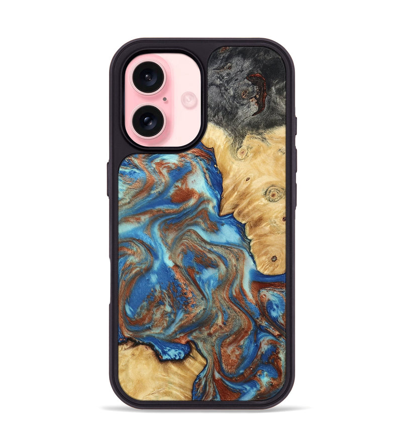 iPhone 16 Wood Phone Case - Jaycee (Teal & Gold, 791042)