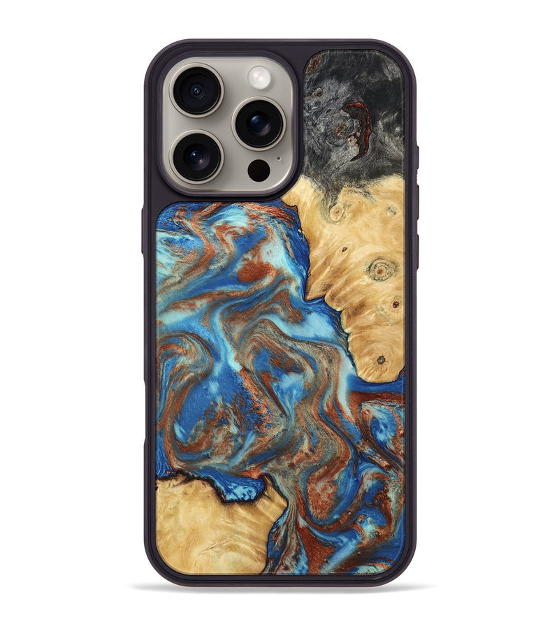 iPhone 16 Pro Max Wood Phone Case - Jaycee (Teal & Gold, 791042)
