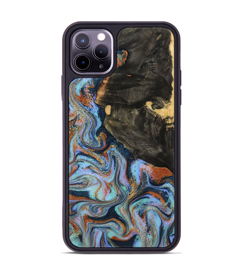 iPhone 11 Pro Max Wood Phone Case - Sonia (Teal & Gold, 791046)