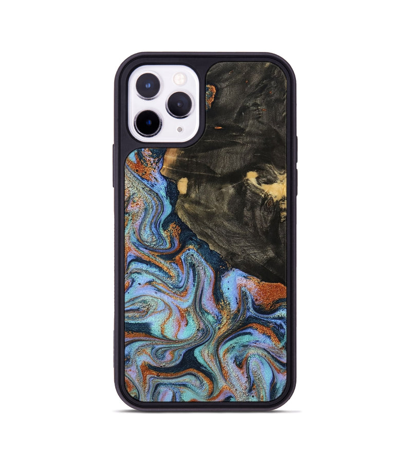 iPhone 11 Pro Wood Phone Case - Sonia (Teal & Gold, 791046)