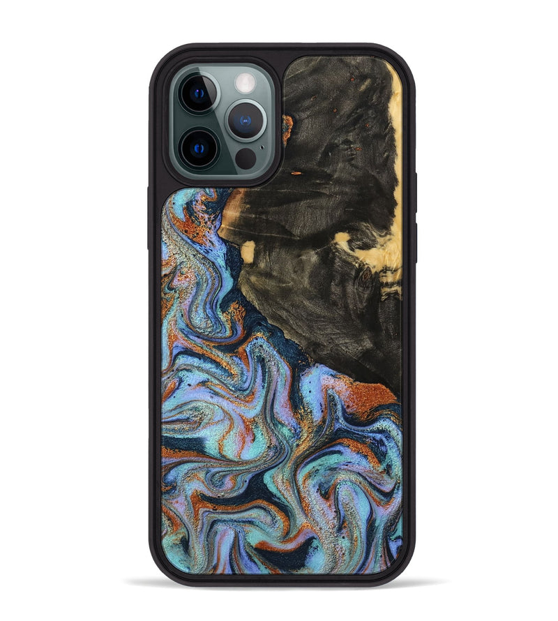 iPhone 12 Pro Max Wood Phone Case - Sonia (Teal & Gold, 791046)