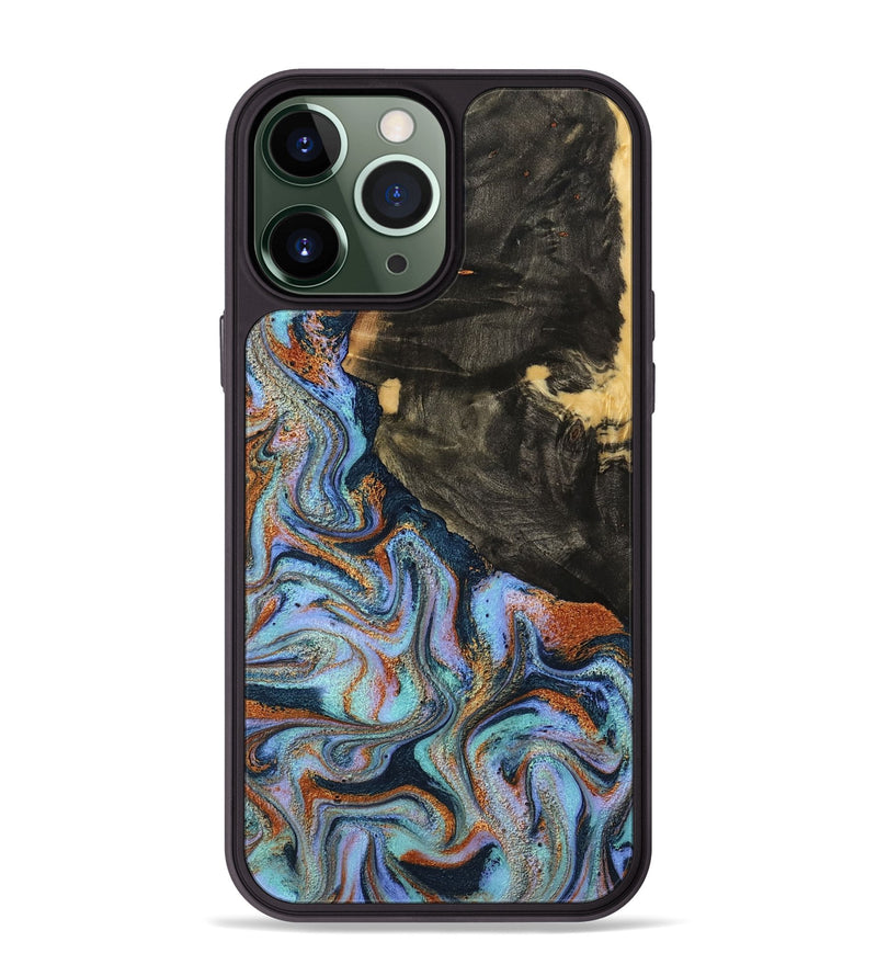 iPhone 13 Pro Max Wood Phone Case - Sonia (Teal & Gold, 791046)