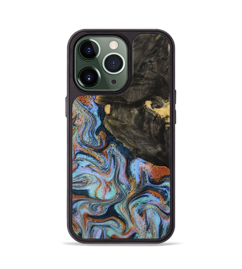iPhone 13 Pro Wood Phone Case - Sonia (Teal & Gold, 791046)