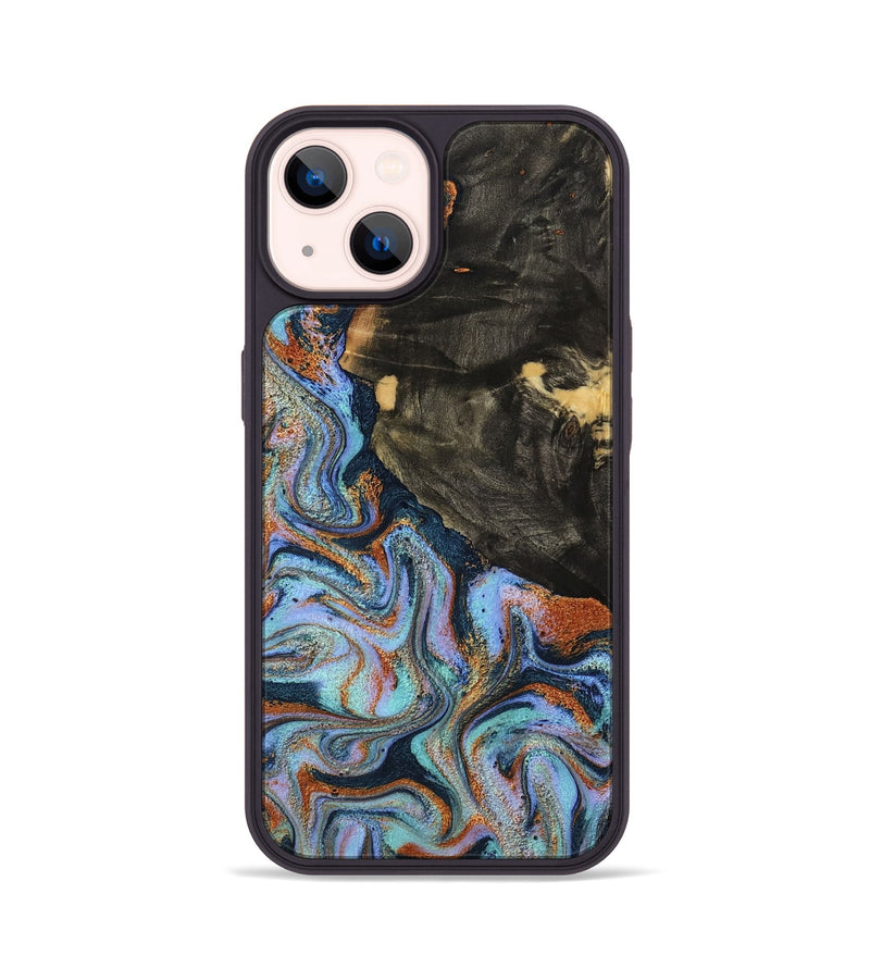 iPhone 14 Wood Phone Case - Sonia (Teal & Gold, 791046)