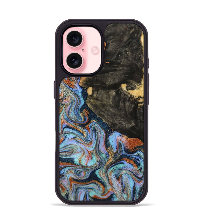 iPhone 16 Wood Phone Case - Sonia (Teal & Gold, 791046)