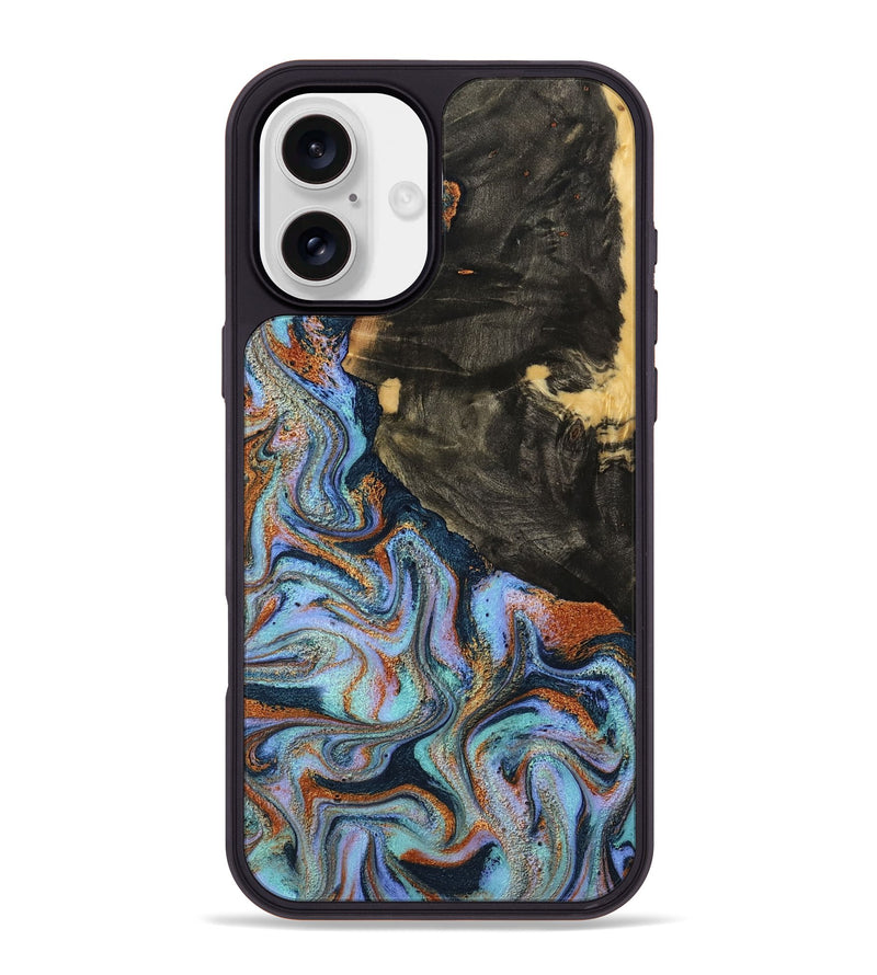 iPhone 16 Plus Wood Phone Case - Sonia (Teal & Gold, 791046)