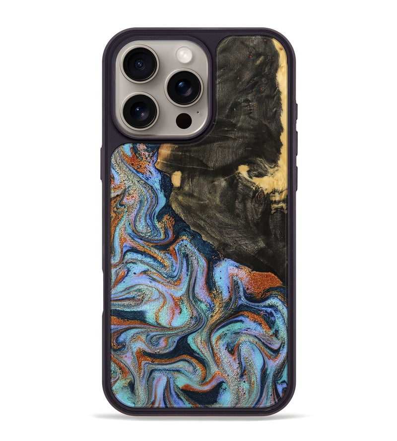 iPhone 16 Pro Max Wood Phone Case - Sonia (Teal & Gold, 791046)