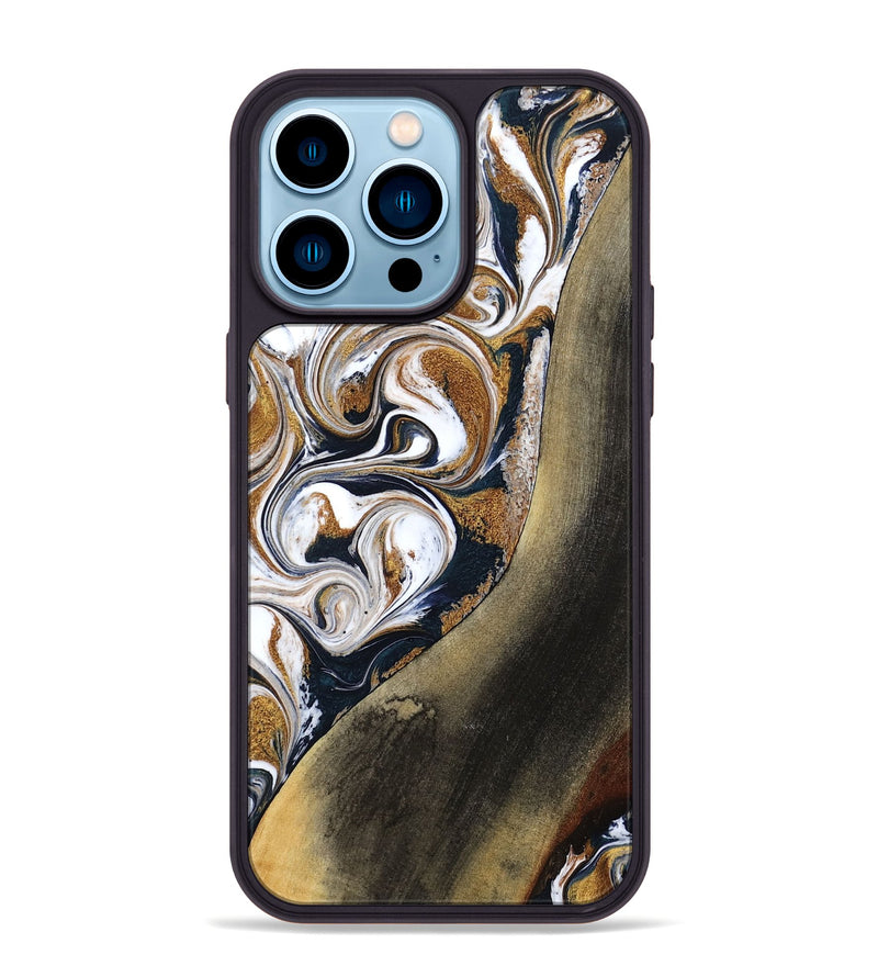 iPhone 14 Pro Max Wood Phone Case - Ruben (Teal & Gold, 791075)