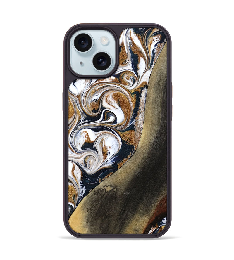 iPhone 15 Wood Phone Case - Ruben (Teal & Gold, 791075)