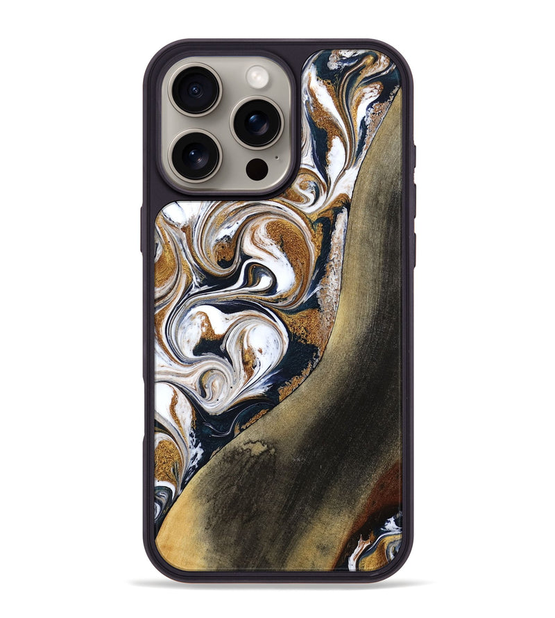 iPhone 16 Pro Max Wood Phone Case - Ruben (Teal & Gold, 791075)