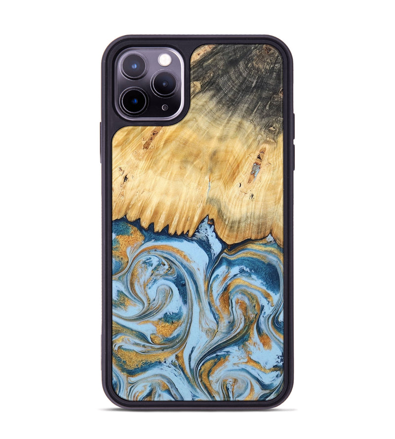 iPhone 11 Pro Max Wood Phone Case - Davonte (Teal & Gold, 791111)