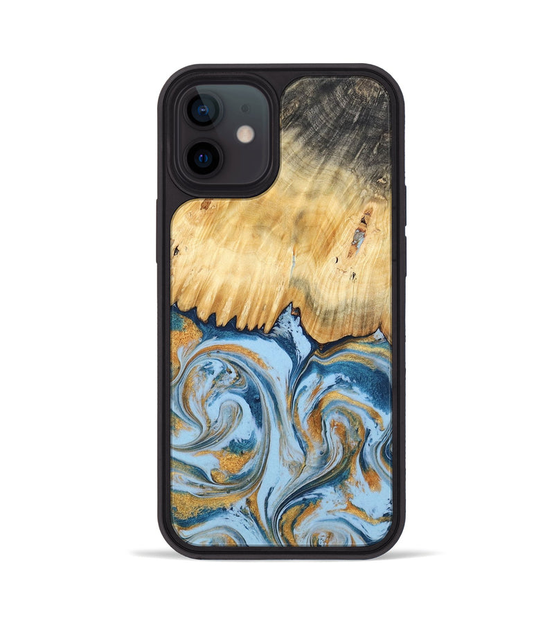 iPhone 12 Wood Phone Case - Davonte (Teal & Gold, 791111)