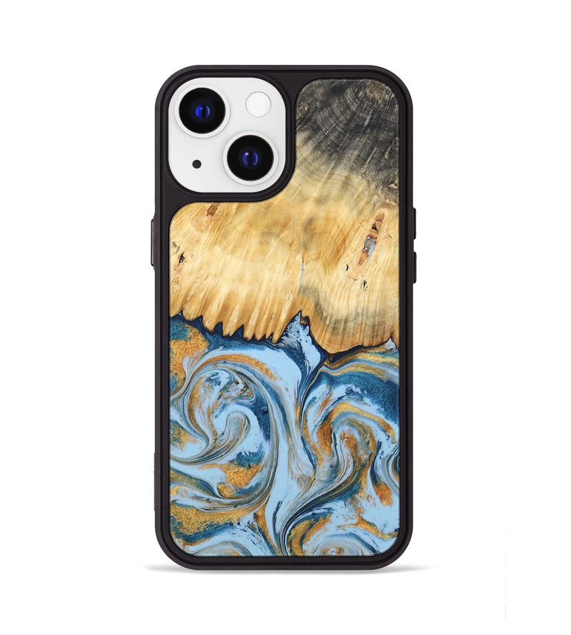 iPhone 13 Wood Phone Case - Davonte (Teal & Gold, 791111)