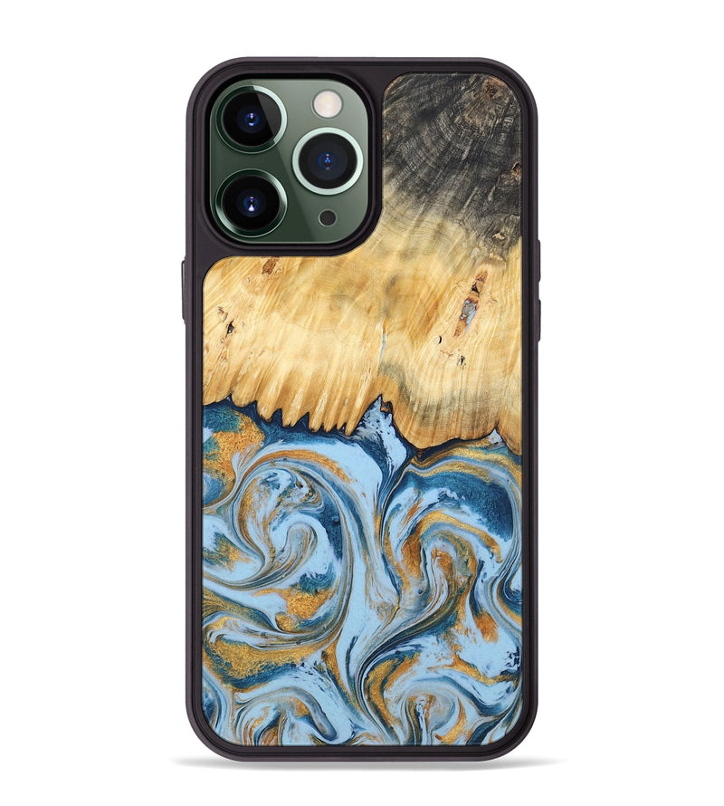 iPhone 13 Pro Max Wood Phone Case - Davonte (Teal & Gold, 791111)