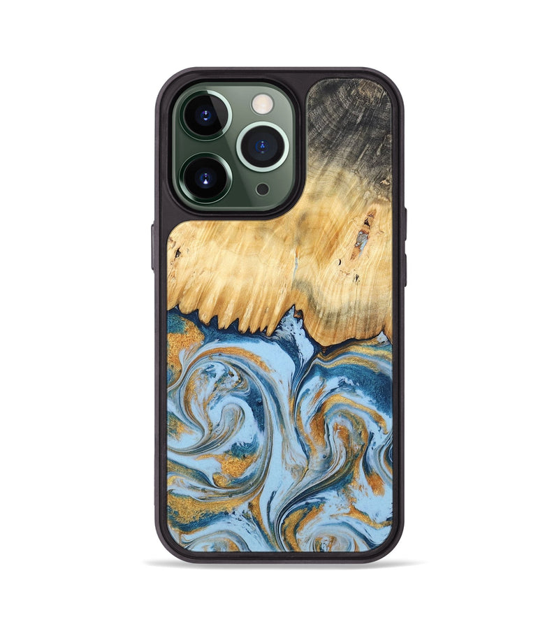 iPhone 13 Pro Wood Phone Case - Davonte (Teal & Gold, 791111)