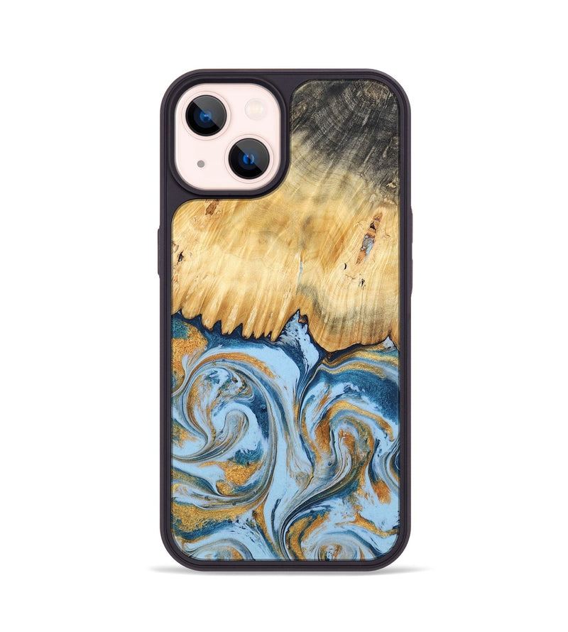 iPhone 14 Wood Phone Case - Davonte (Teal & Gold, 791111)