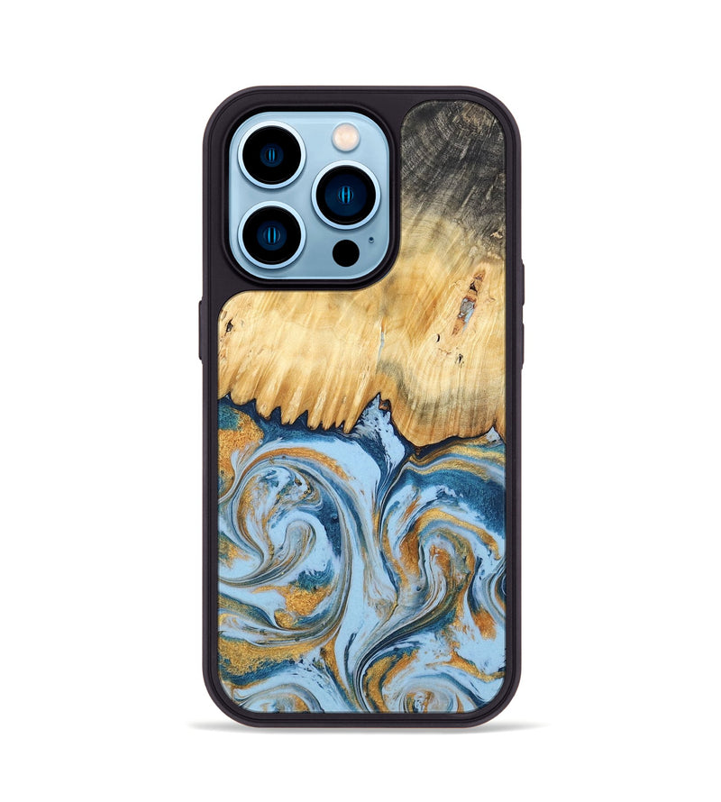 iPhone 14 Pro Wood Phone Case - Davonte (Teal & Gold, 791111)