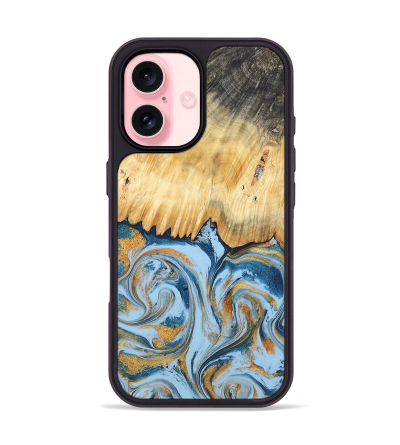 iPhone 16 Wood Phone Case - Davonte (Teal & Gold, 791111)