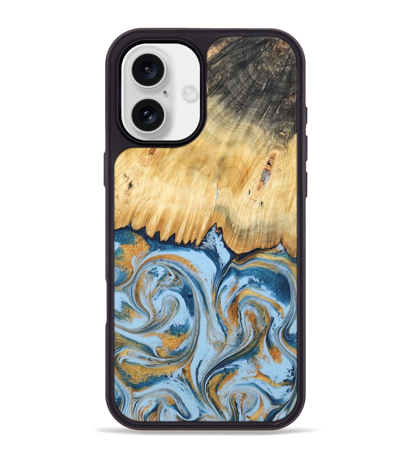 iPhone 16 Plus Wood Phone Case - Davonte (Teal & Gold, 791111)