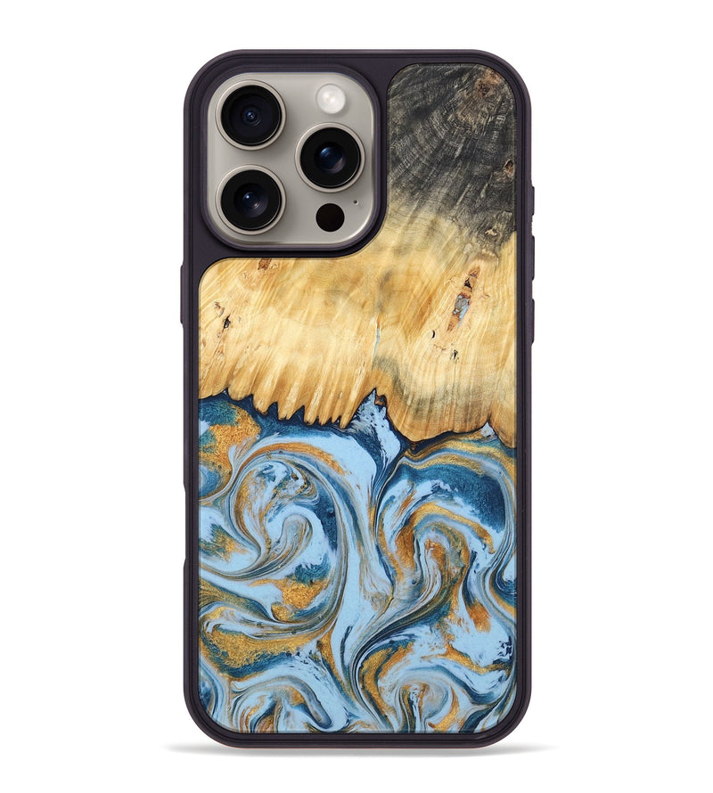 iPhone 16 Pro Max Wood Phone Case - Davonte (Teal & Gold, 791111)