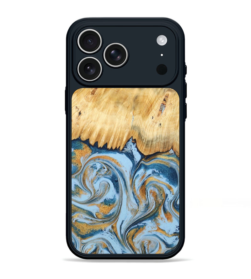 iPhone 17 Pro Max Wood Phone Case - Davonte (Teal & Gold, 791111)