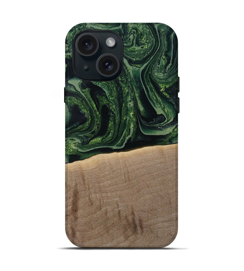 iPhone 15 Wood Live Edge Phone Case - Malakai (Green, 791202)