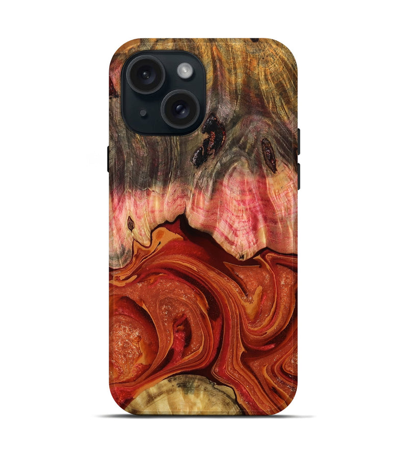 iPhone 15 Wood Live Edge Phone Case - Dorotha (Red, 791235)