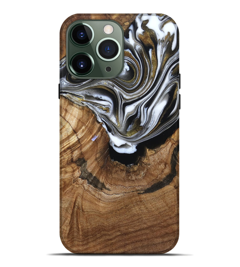iPhone 13 Pro Max Wood Live Edge Phone Case - Felecia (Black & White, 791258)