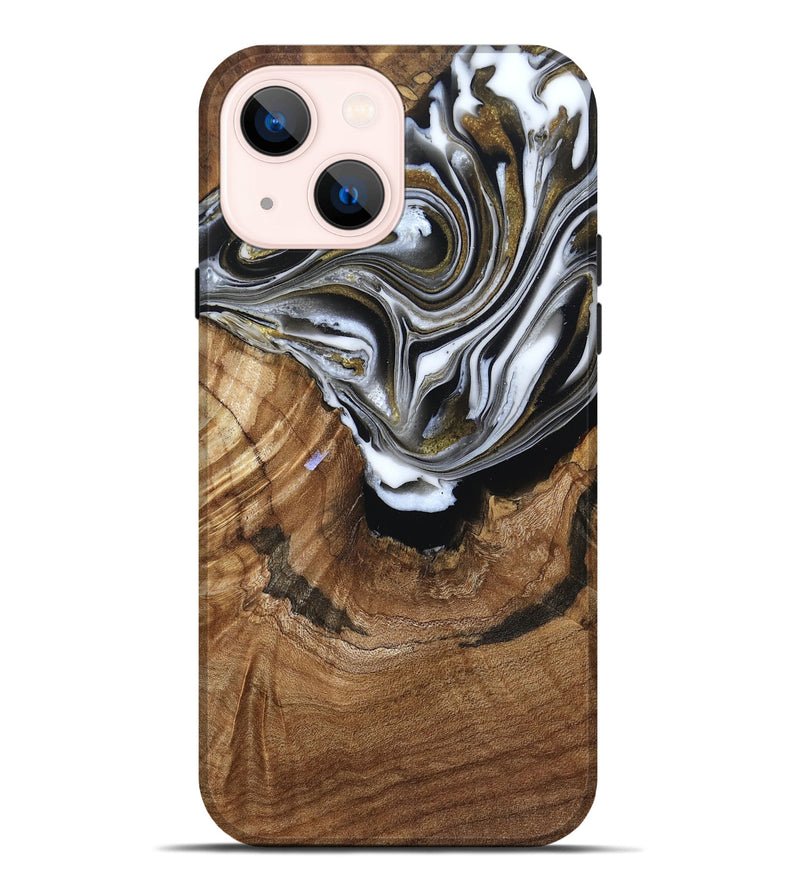 iPhone 14 Plus Wood Live Edge Phone Case - Felecia (Black & White, 791258)