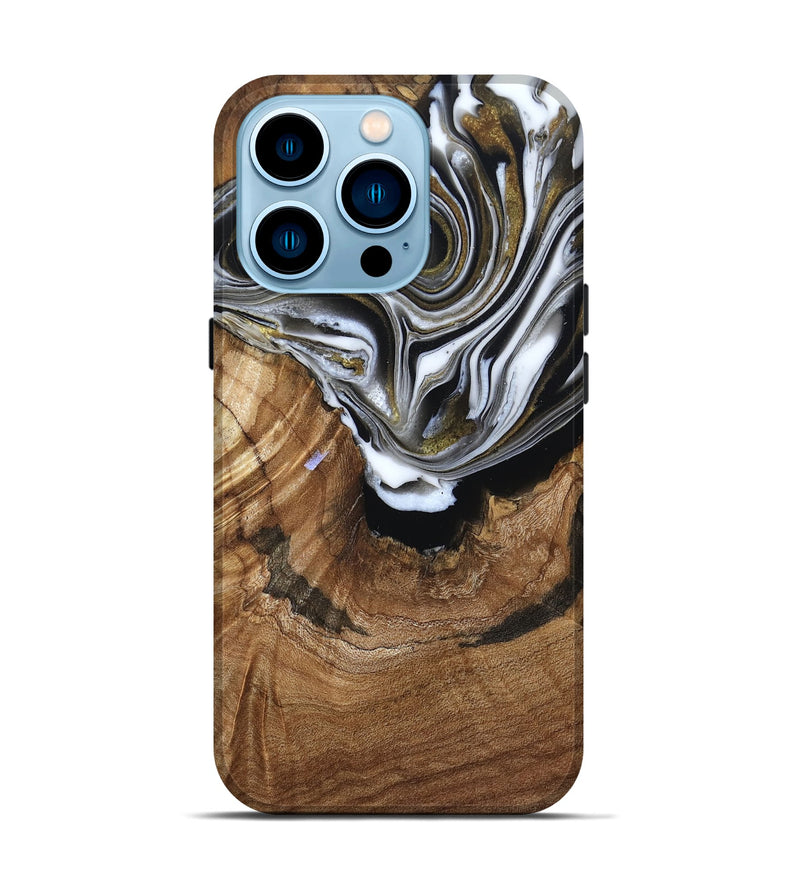 iPhone 14 Pro Wood Live Edge Phone Case - Felecia (Black & White, 791258)
