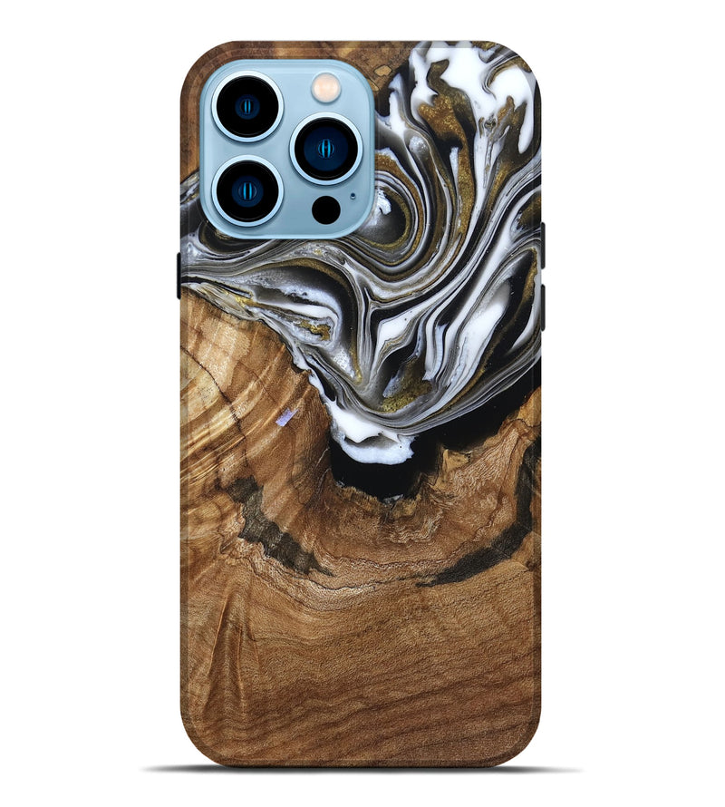 iPhone 14 Pro Max Wood Live Edge Phone Case - Felecia (Black & White, 791258)