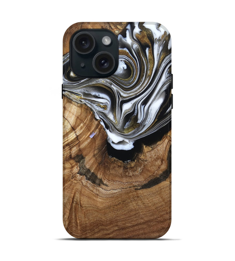 iPhone 15 Wood Live Edge Phone Case - Felecia (Black & White, 791258)