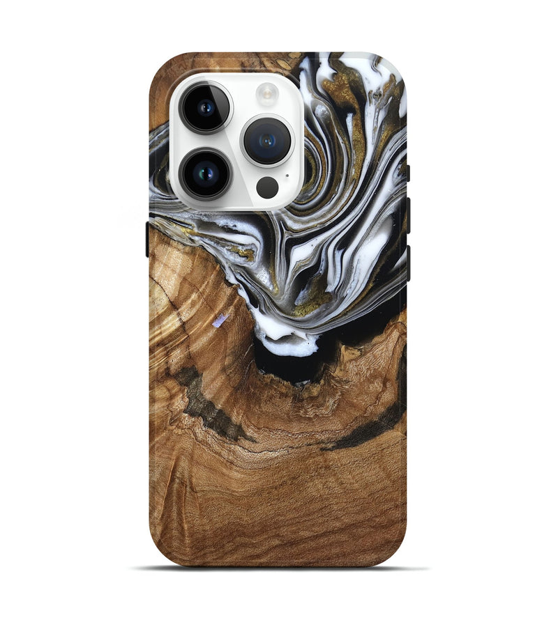 iPhone 15 Pro Wood Live Edge Phone Case - Felecia (Black & White, 791258)