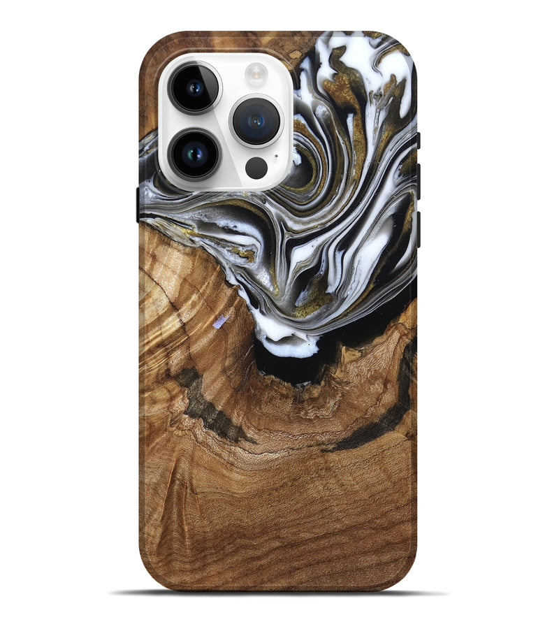 iPhone 15 Pro Max Wood Live Edge Phone Case - Felecia (Black & White, 791258)
