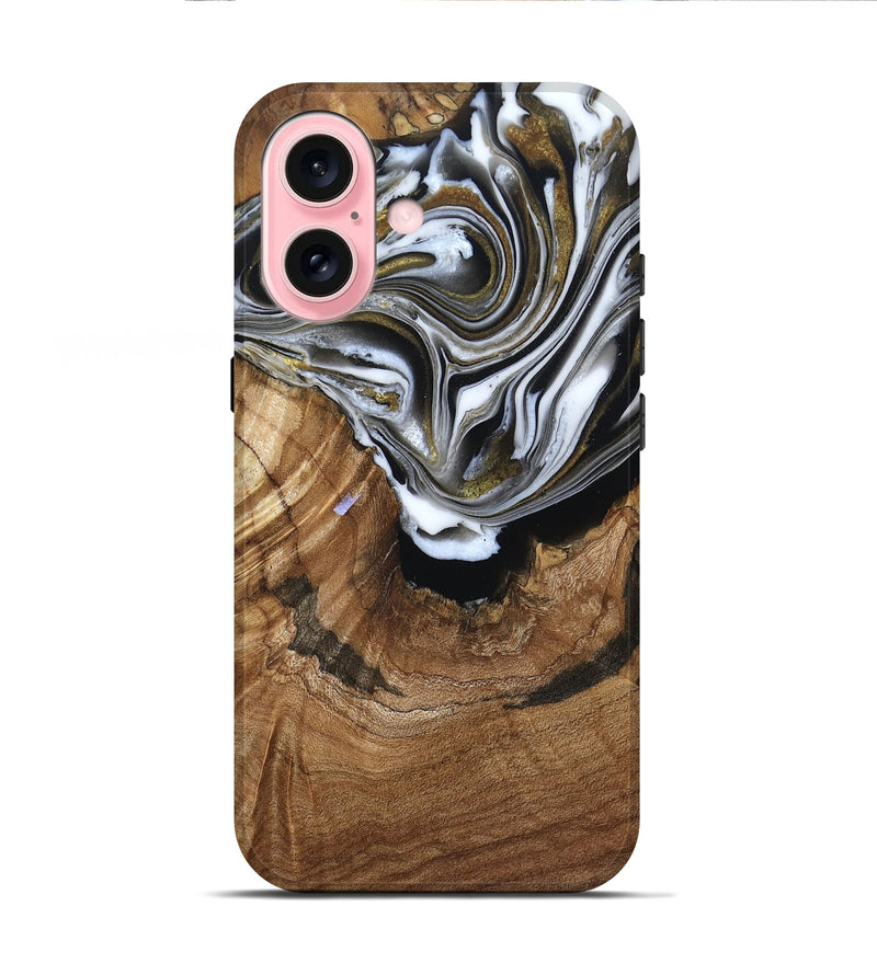 iPhone 16 Wood Live Edge Phone Case - Felecia (Black & White, 791258)