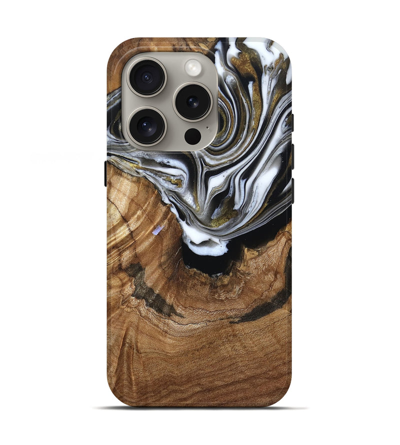 iPhone 16 Pro Wood Live Edge Phone Case - Felecia (Black & White, 791258)