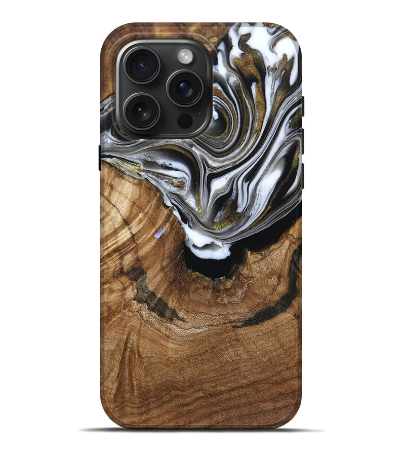 iPhone 16 Pro Max Wood Live Edge Phone Case - Felecia (Black & White, 791258)