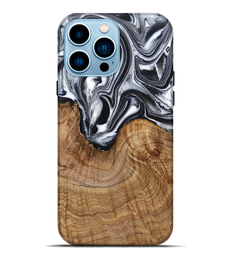 iPhone 14 Pro Max Wood Live Edge Phone Case - Ross (Black & White, 791259)