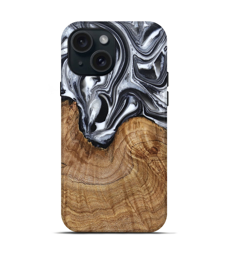 iPhone 15 Wood Live Edge Phone Case - Ross (Black & White, 791259)