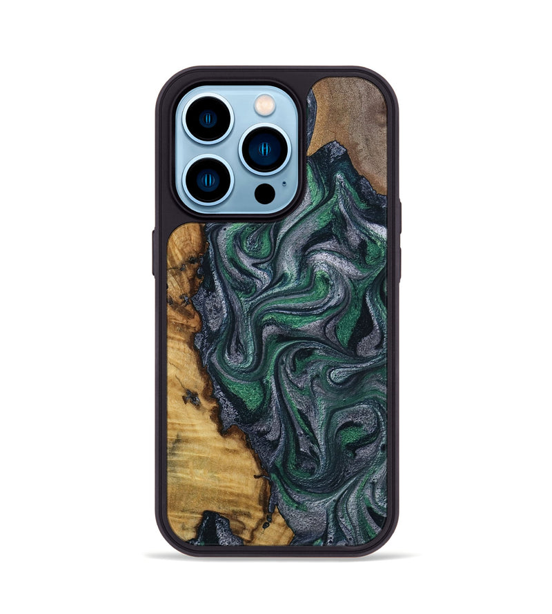 iPhone 14 Pro Wood Phone Case - Kamora (Green, 791332)
