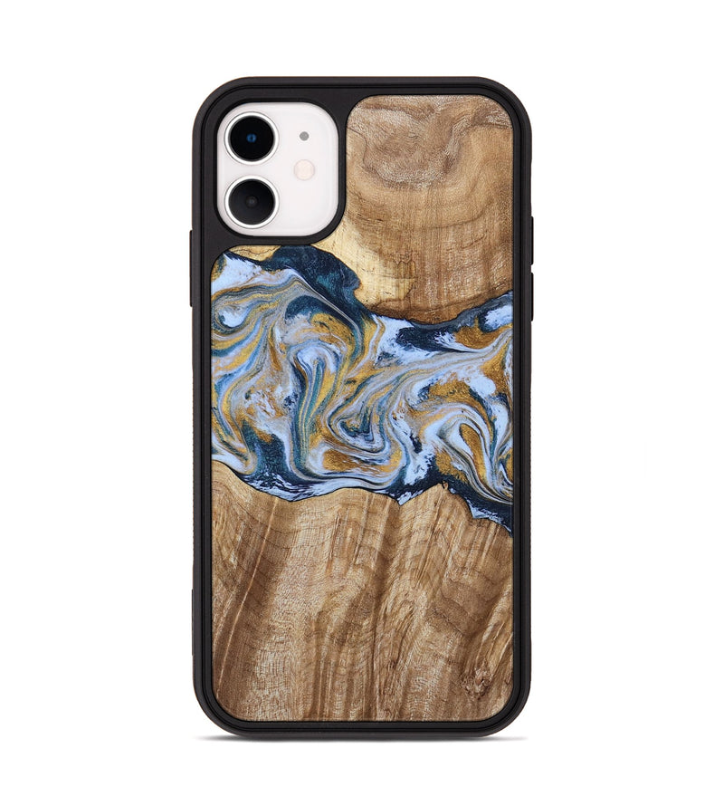 iPhone 11 Wood Phone Case - Rowen (Teal & Gold, 791425)