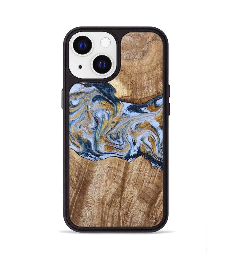 iPhone 13 Wood Phone Case - Rowen (Teal & Gold, 791425)