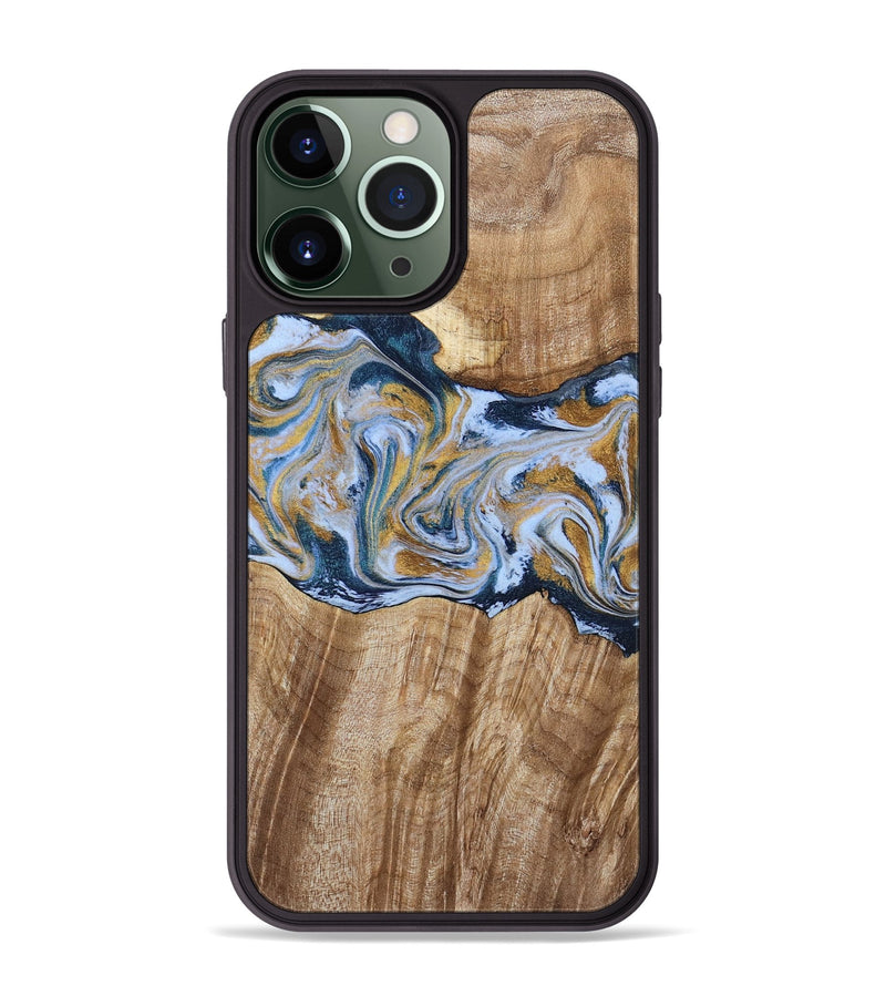 iPhone 13 Pro Max Wood Phone Case - Rowen (Teal & Gold, 791425)