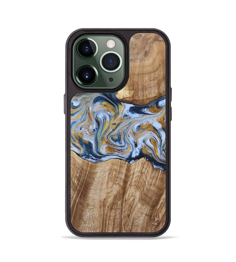 iPhone 13 Pro Wood Phone Case - Rowen (Teal & Gold, 791425)