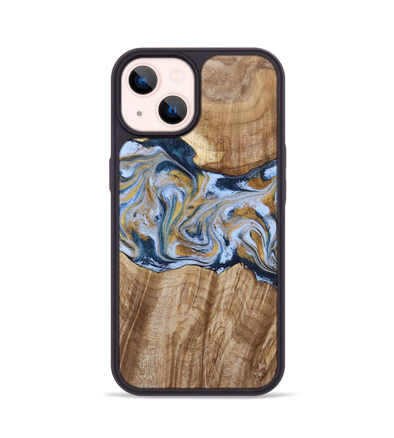 iPhone 14 Wood Phone Case - Rowen (Teal & Gold, 791425)