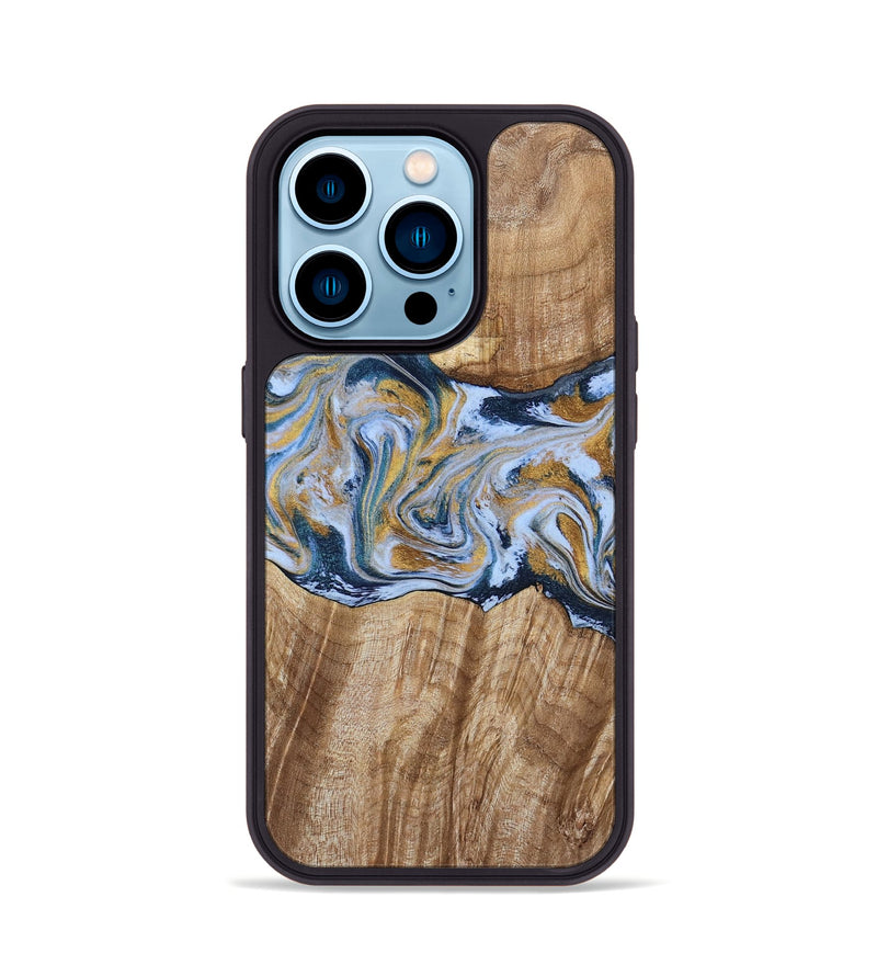iPhone 14 Pro Wood Phone Case - Rowen (Teal & Gold, 791425)