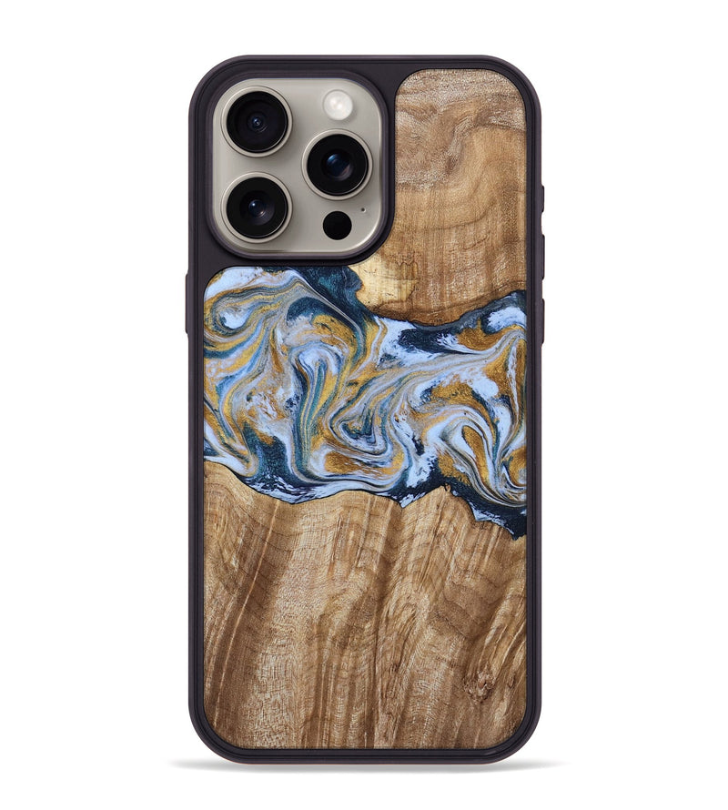 iPhone 15 Pro Max Wood Phone Case - Rowen (Teal & Gold, 791425)